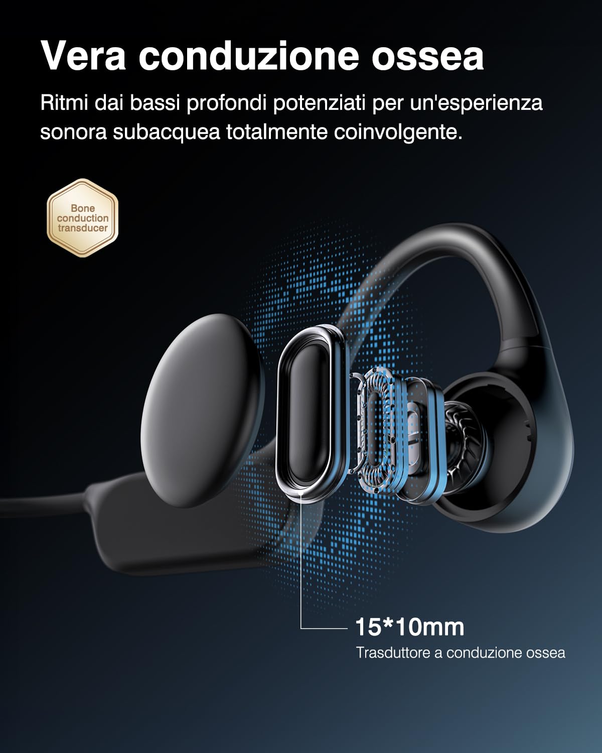 Cuffie Conduzione Ossea Nuoto IPX8, Bluetooth 6.0, MP3 32GB Memoria | 12 Ore Riproduzione Auricolari Conduzione Ossea per Nuoto, Fitness, Corsa e Bici