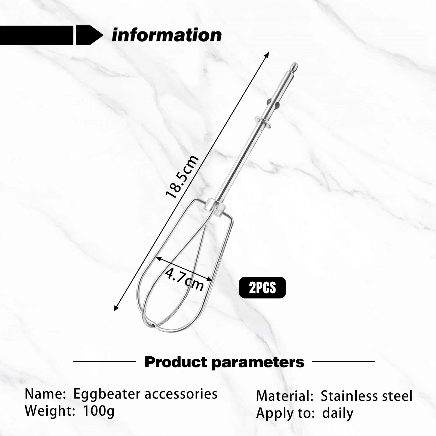 2 Pieces Replacement Electric Egg Beaters, Stainless Steel Whisk Replacement Parts, Universal Mixing Device - Image 2