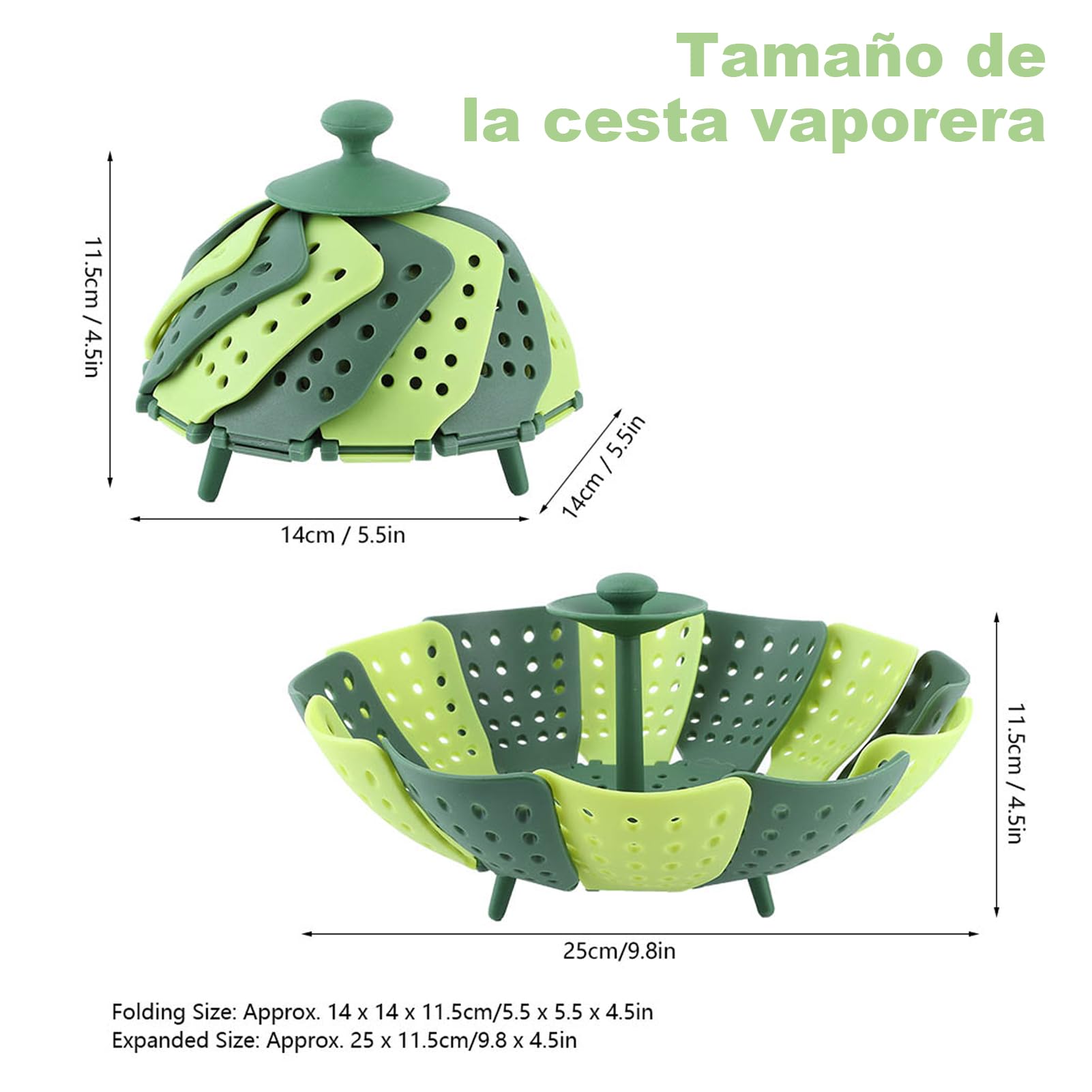 Cestello per cottura a vapore pieghevole 2 pezzi,cestini per cottura a vapore ad alta temperatura, cestini per cottura a vapore per verdure regolabili per frutta vegetale, verde, Cestello per co