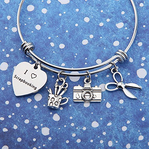 bobauna Scrapbook Jewelry I Love Scrapbooking Bracelet with Scrapbook Camera Scissors Charms3