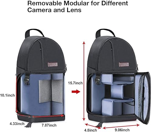 Miniatura 5 de MOSISO - Mochila para cámara con soporte para tripié e inserciones modulares extraíbles, mochila a prueba de golpes, impermeable