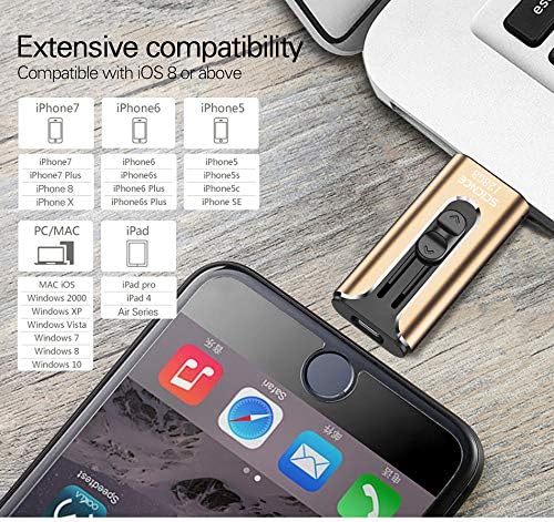 USB Flash Drive for iPhone, Photo Stick 128GB iPhone Memory Stick SCICNCE 3in1 Thumb Drive Compatible to iPhone, iPad, iPod, Mac, Android and Computer (Gold)