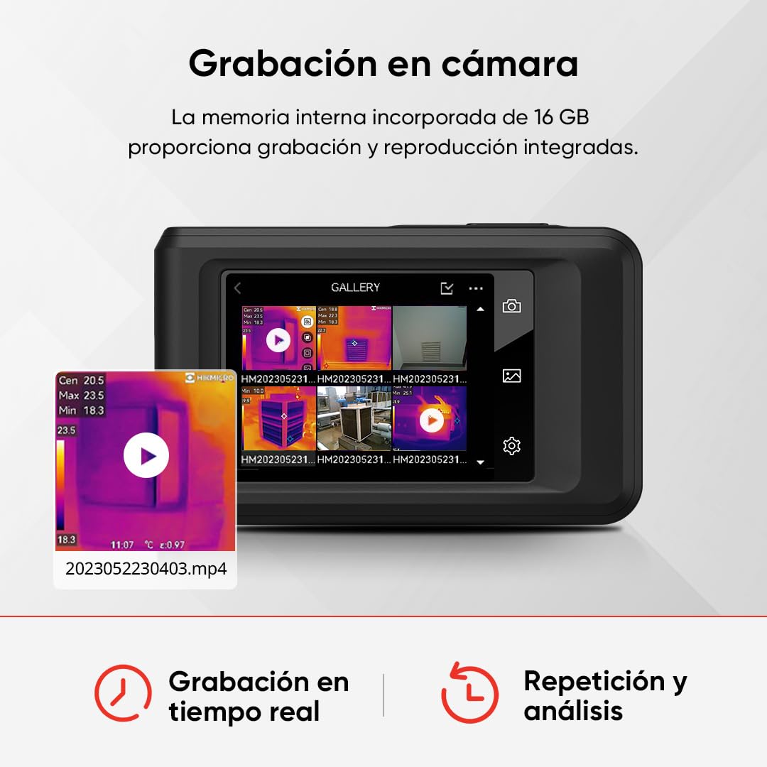 HIKMICRO Cámara termográfica PocketC con resolución IR de 256 x 192, con cámara Visual de 8MP, 25 Hz, escáner térmico con Pantalla táctil de 3,5", IP54, 20℃~400℃, sin WiFi