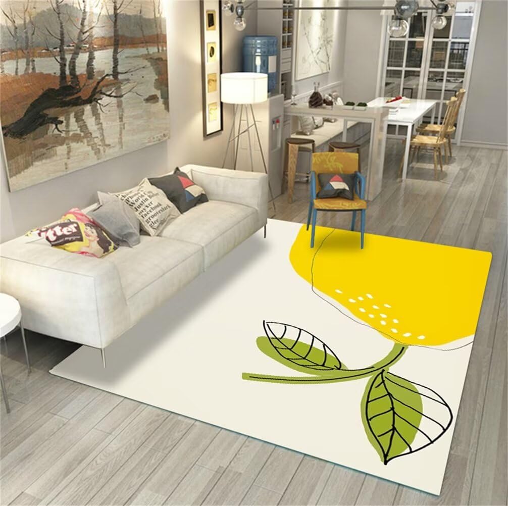 Tapis couloir 90x120 chambre enfant moderne lavable gris beige jaune