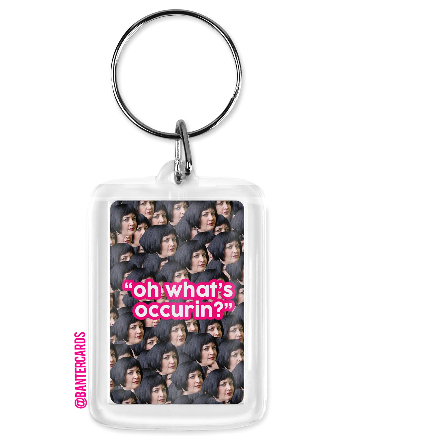 Banter Cards Unisex White Oh What's Occurin Keying - Nessa- Gavin And Stacey - Gavin And Stacey - Gavin And Stacey Keyring - Gavin And Stacey Gifts - Funny Gavin And Stacey Gifts - Nessa Gavin And Stacey
