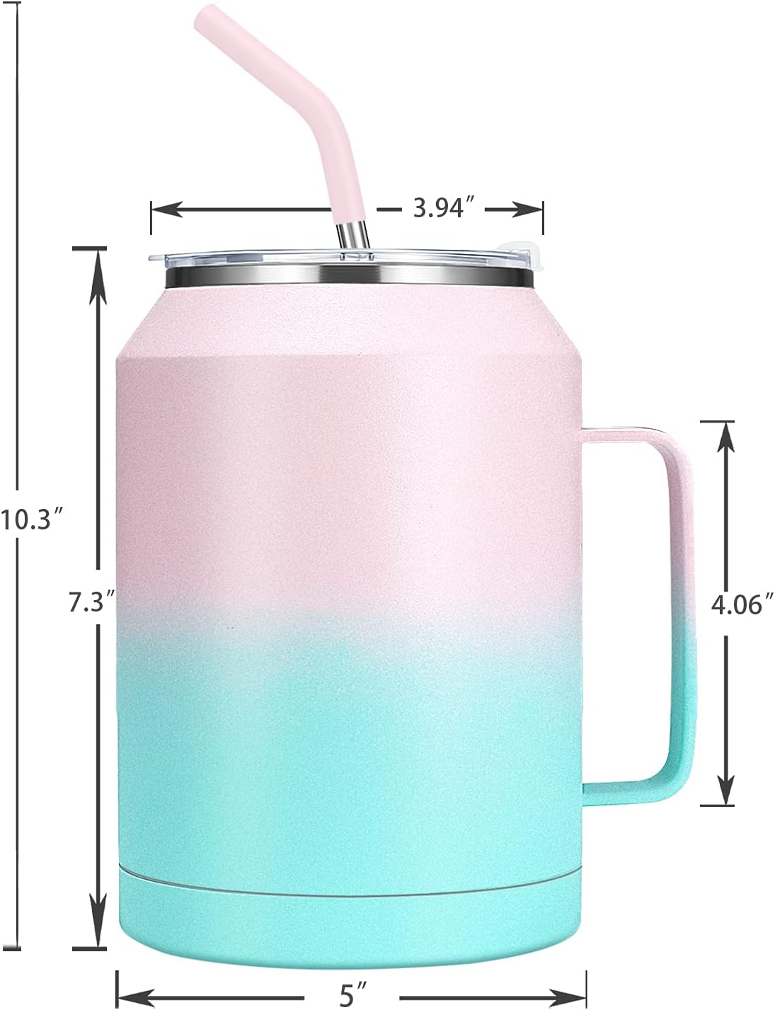 Zenbo 50 oz Mug Tumbler – Stainless Steel Vacuum Insulated Mug with Handle,Lid and Straw,Keeps Drinks Cold up to 36 Hours – Sweat-Proof Body, Dishwasher Safe - Image 5