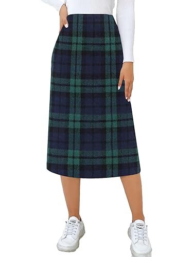 CYCLAMEN Women's Plaid Skirt High Waisted Bodycon Pencil Mini Midi