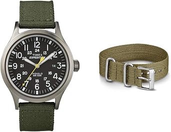 Timex Expedition Scout Men's 40mm Watch T49961 & Unisex 20mm Olive Green Slip-Thru Strap TW7C05700