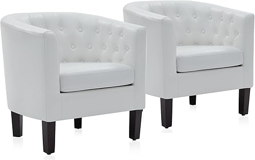 Miniatura 70 de BELLEZE Sillas decorativas amarillas para sala de estar, elegante sillón tapizado con barril copetudo, silla de club para dormitorio con patas