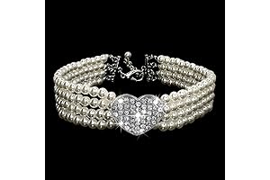 Dogs Kingdom Dog Necklace with White Pearls and Heart Decor, Size L (12-14 Inches)