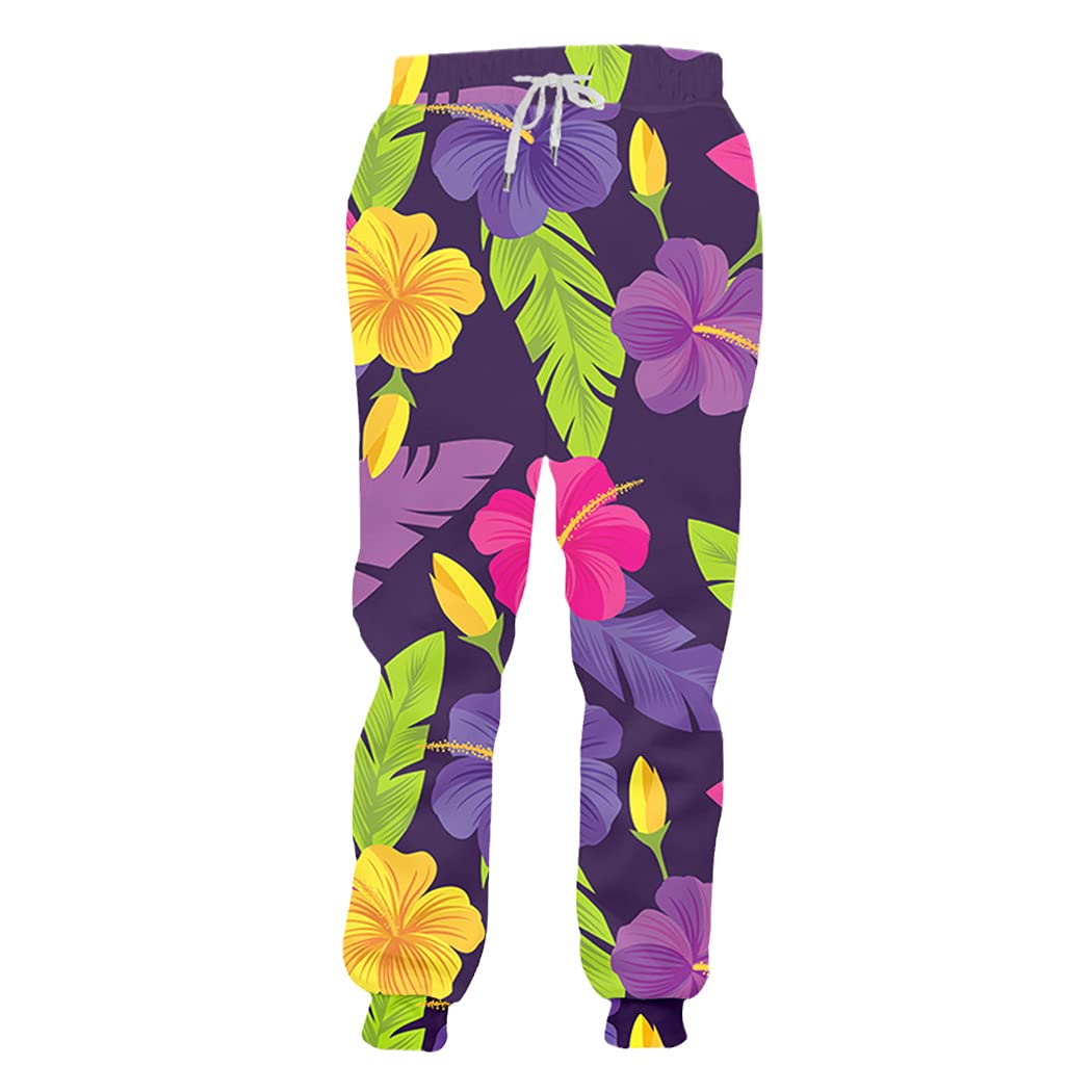 Pantalon de survêtement avec impression 3D feuilles et roses