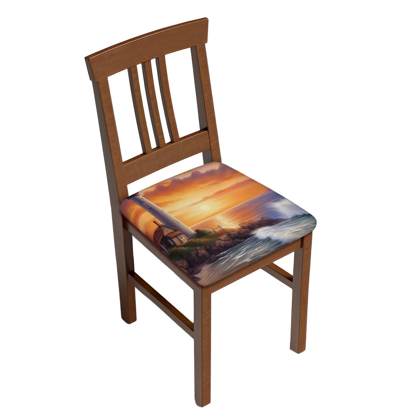 DWVTSLH Lighthouse at Sunset Bar Stool Covers Square, Four Pieces High Elastic Soft Seat Cushion Cover Protector Washable Barstool Slipcovers Nonslip Replacement Square Bar Chair Covers