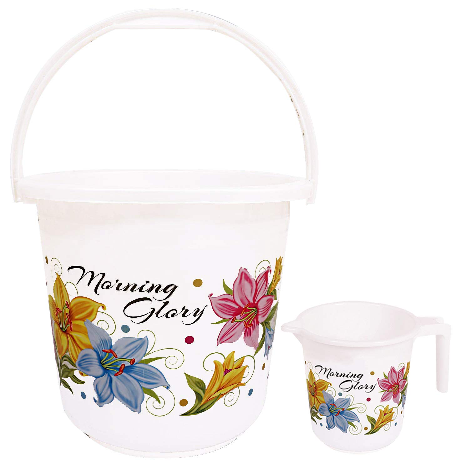 Kuber Industries Unbreakable Virgin Plastic Bathroom Bucket with Mug Set|Size 30 x 30 x 29 CM (White)-KUBMART010297