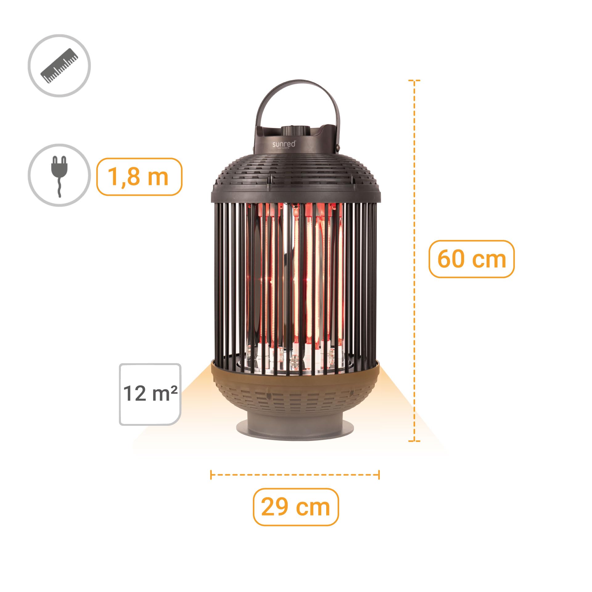 Sunred Grzejnik stołowy Indox, 1200 W, halogenowy, czarny