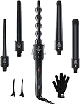Ohuhu Curling Iron Wand Set, Upgrade 7 in 1 Curling Wand 7Pcs 0.35 to 1.25 Inch Interchangeable Ceramic Barrel Heat Protective Glove, Dual Voltage Hair Curler for All Hair Type,Gift for Mother, Black | Ohuhu Curling Iron Wand 7Pcs 0.35 to 1.25 Inch I