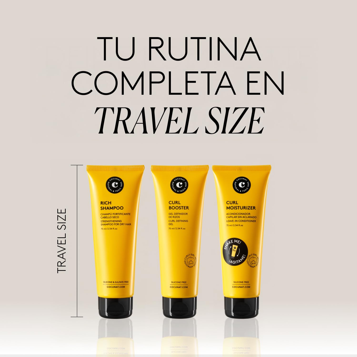 COCUNAT - Travel Size - Pack Curl Booster + Curl Leave In Moisturizer + Champú Rich - Definición de Rizos - Anti Frizz - 75 ml