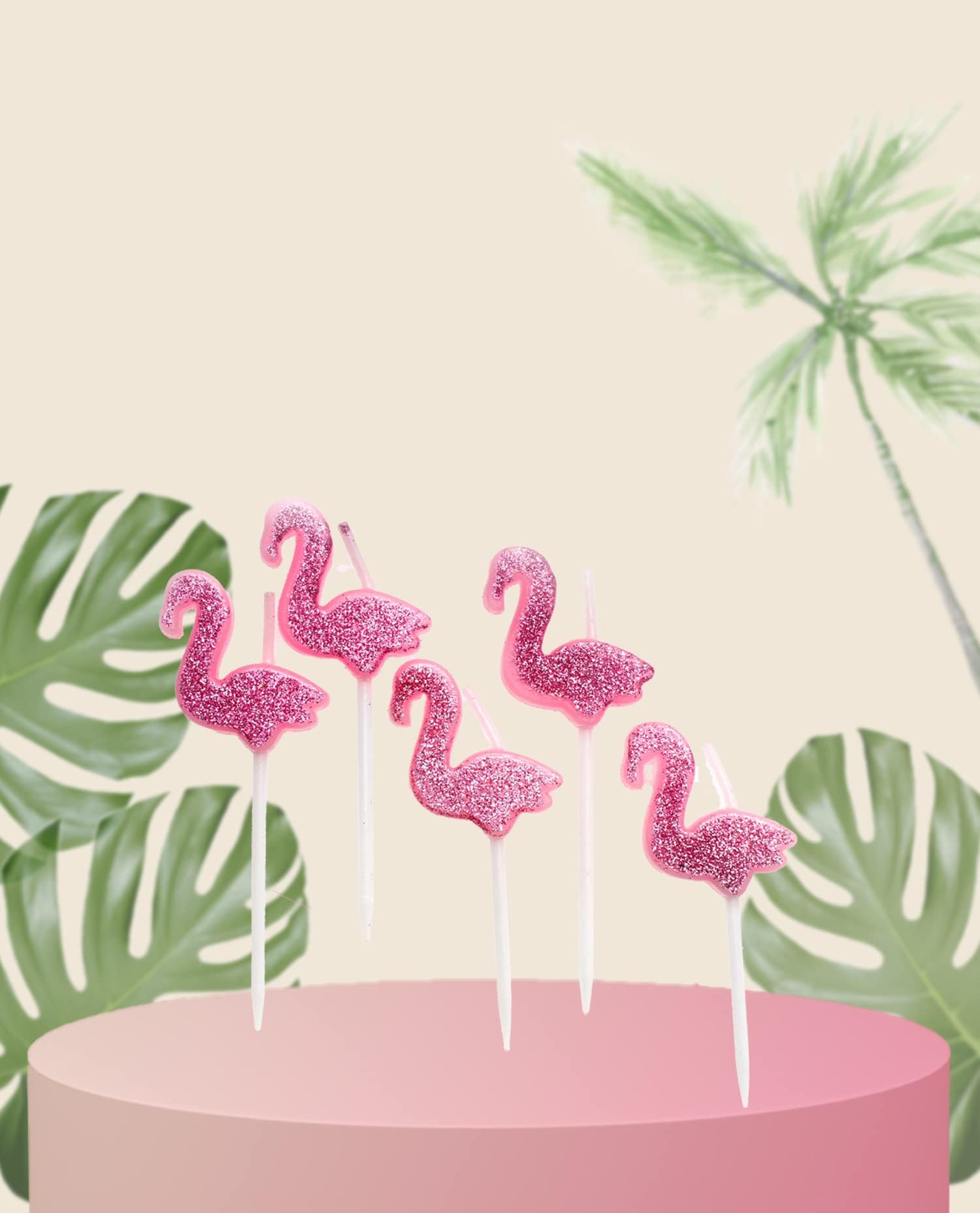 Birthday Candles - 1st & 5th Birthday - Pink Flamingo - Wedding Love (Flamingo/Pink Glitter)
