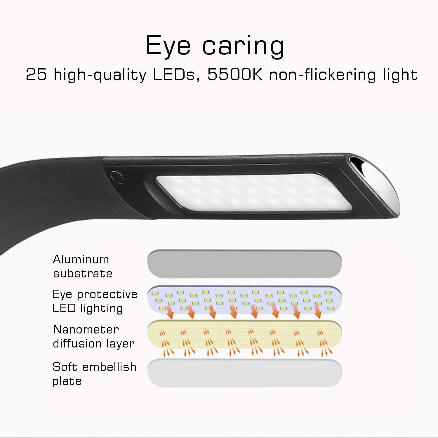 Lampe De Bureau LED Rechargeable WIYETY - Pliable, 3 Luminosités, USB | Sans Fil, Contrôle Tactile