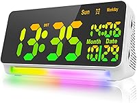 Vista 10 de Reloj despertador súper fuerte de 120 db para personas que duermen pesadas, conexión Bluetooth, 15 sonidos de despertador, luz nocturna de 7