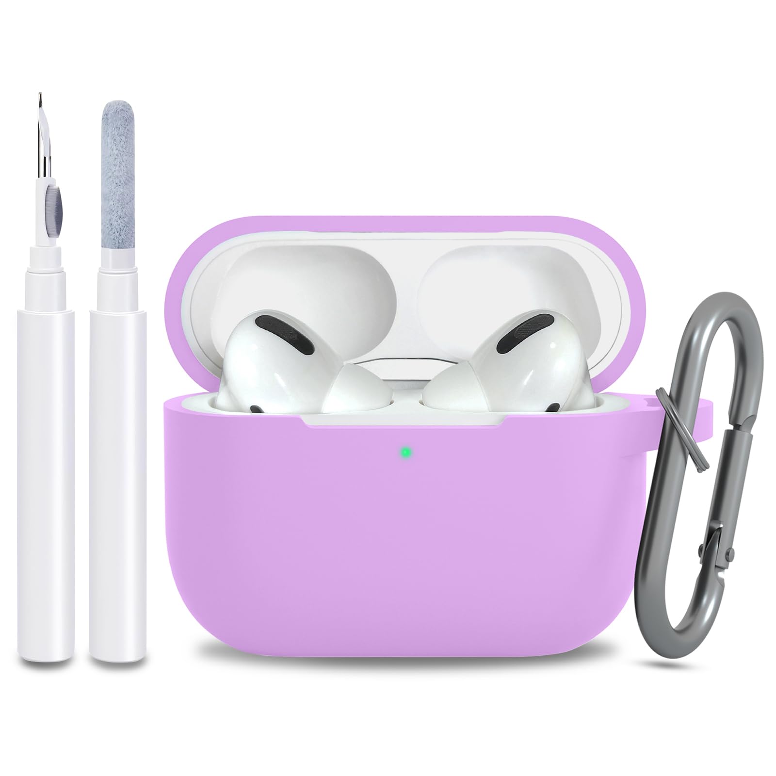 for AirPods Pro 2nd 1st Generation Case Cover with Keychain, Protective Soft Silicone Skin Accessories for Apple AirPods Pro Charging Case 2022/2019, Front LED Visible, Light Purple