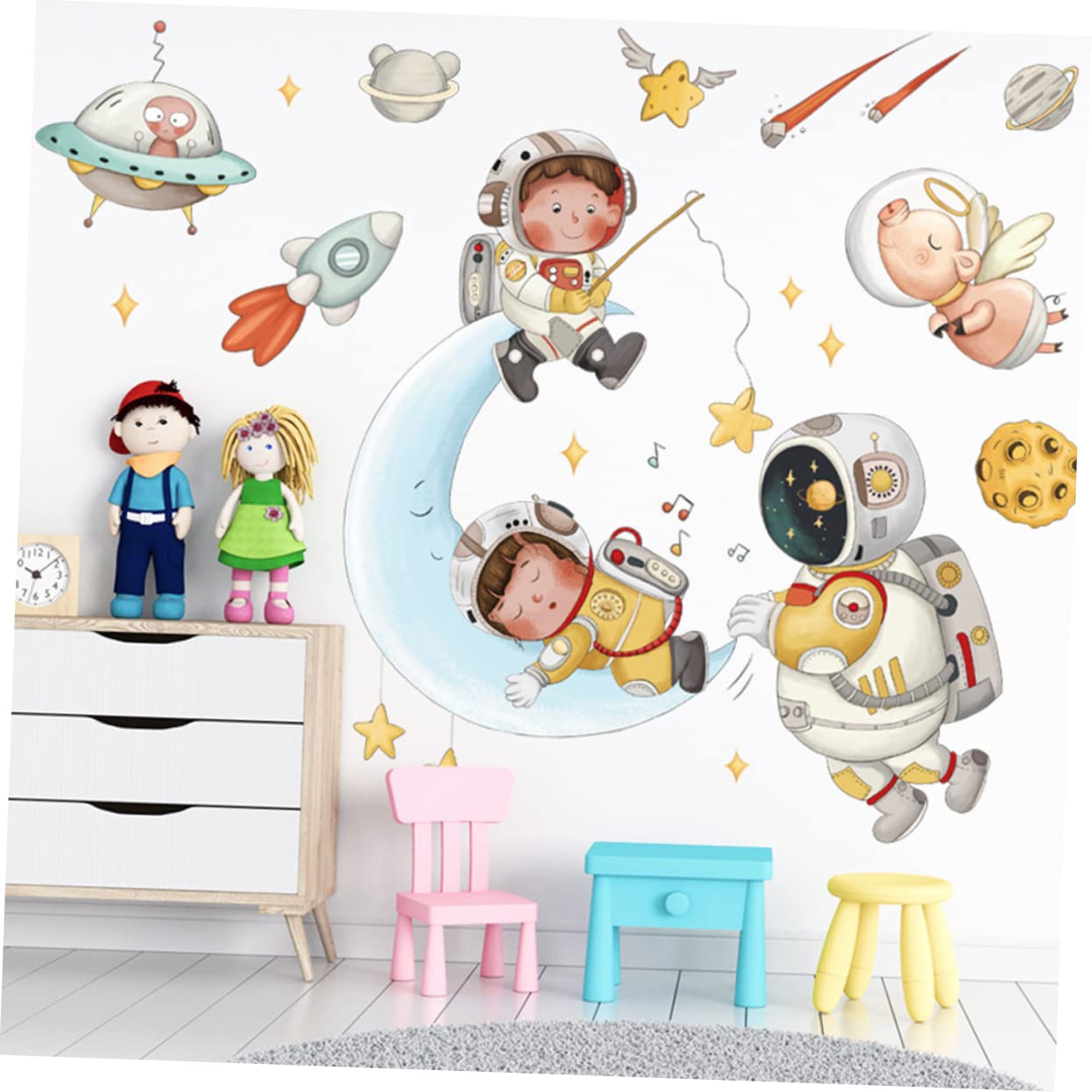 BESTonZON 6sätze Wandsticker Mit Astronauten Sternen Mond Kinderzimmer Deko Selbstklebend Wandtattoo Für Schlafzimmer Und Spielzimmer Einfache Anwendung Ohne Rückstände