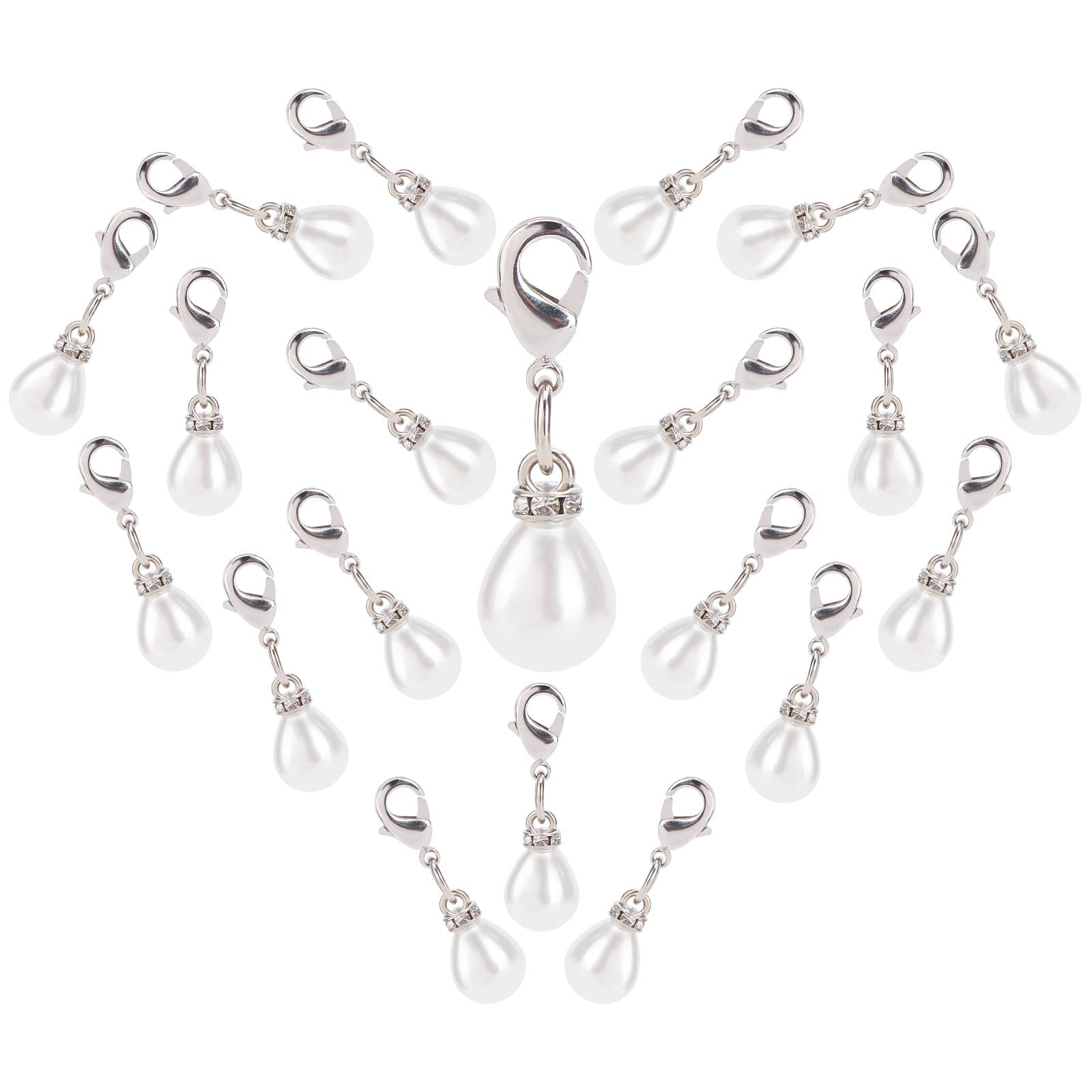 SUNNYCLUE 1 Box 20Pcs Pearl Bead Charms Imitation Acrylic Teardrop White Pearls Pendants Baroque Style Lobster Claw Clasps for Jewelry Making Charms Bracelets Earrings Keychains Accessory — image 1