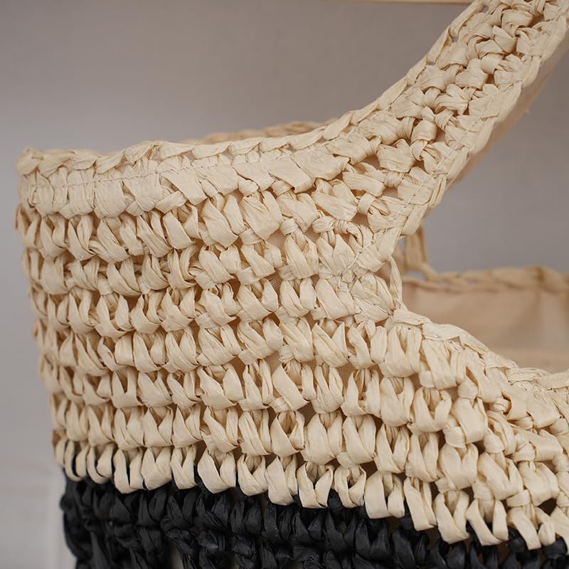 GERRIT Handgefertigte gestreifte Strohtasche, Strandtasche, künstliche Handtasche, Damentasche, Urlaub, Bonemian Frühling Sommer / 174