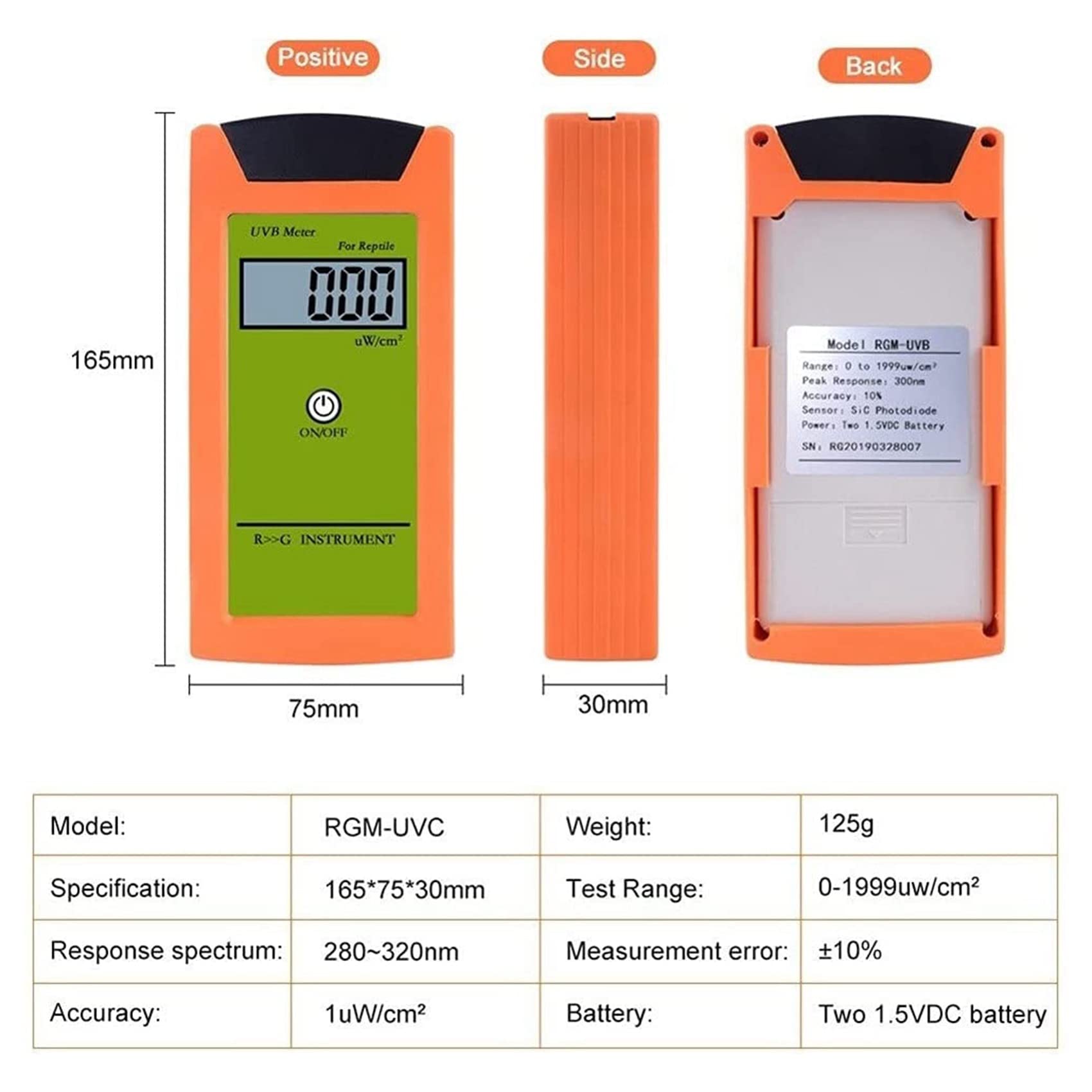 Medidor UVB Medidor UVB de alta precisión UVB Detector UVB Instrumento de prueba para reptiles
