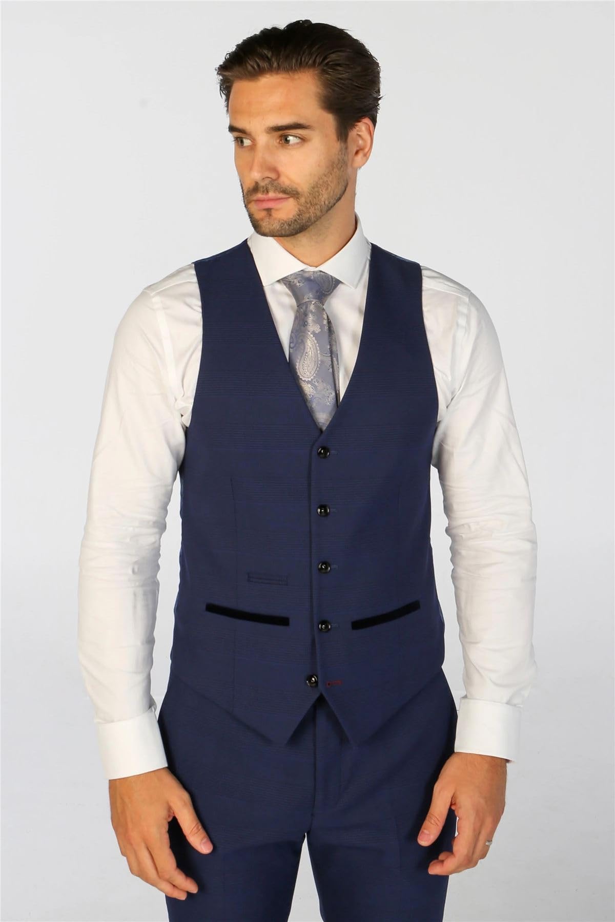 Abito da uomo blu navy 3 pezzi a quadri su misura abito formale