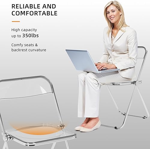 Miniatura 5 de Sillas plegables de acrílico, paquete de 2, sillas plegables transparentes modernas de lujo con marco de metal, sillas plegables de plástico