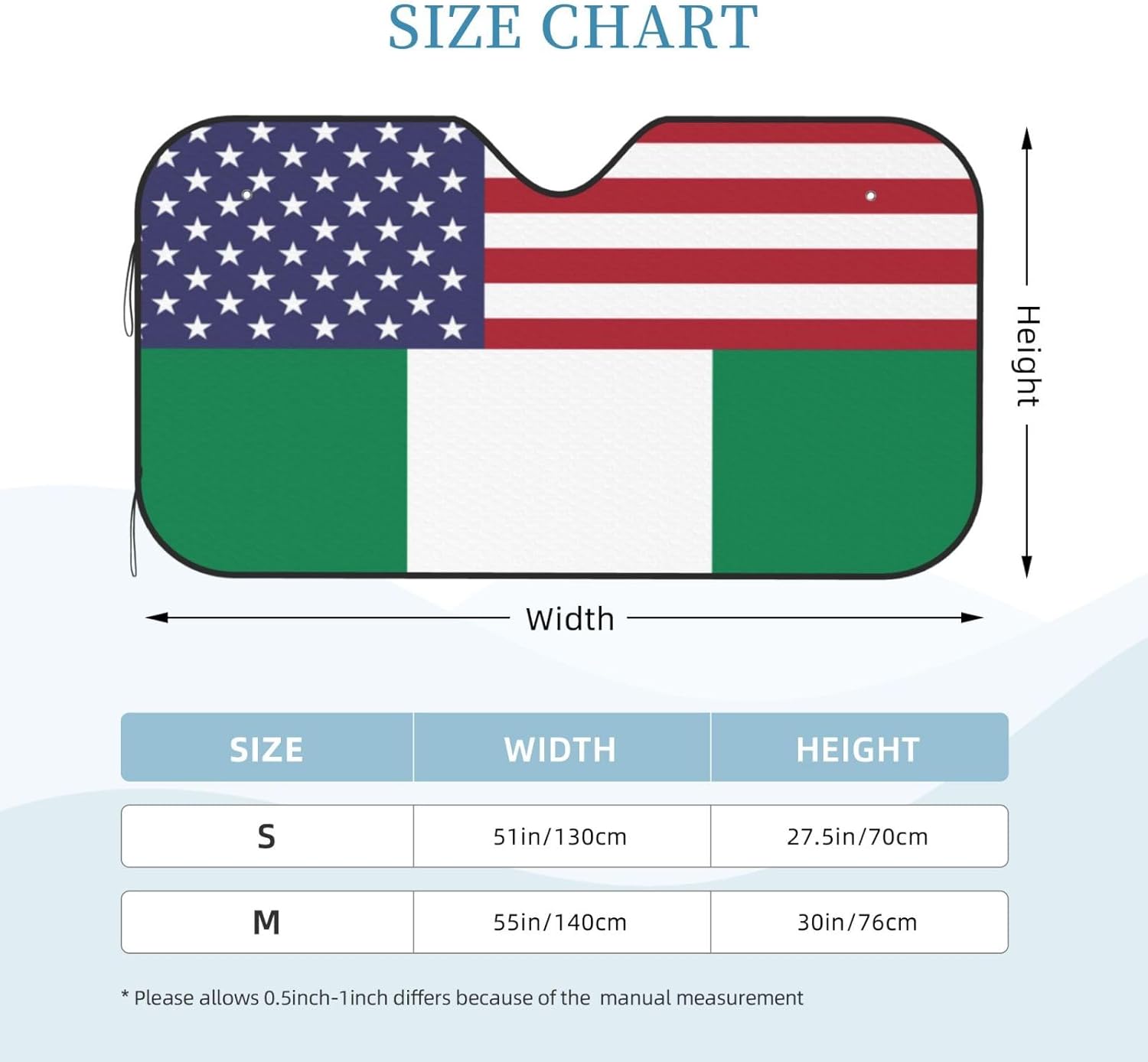 America Nigeria Friendship Flag Foldable Car Windshield Sunshade Blocks Heat and Sun Glare Uv Rays