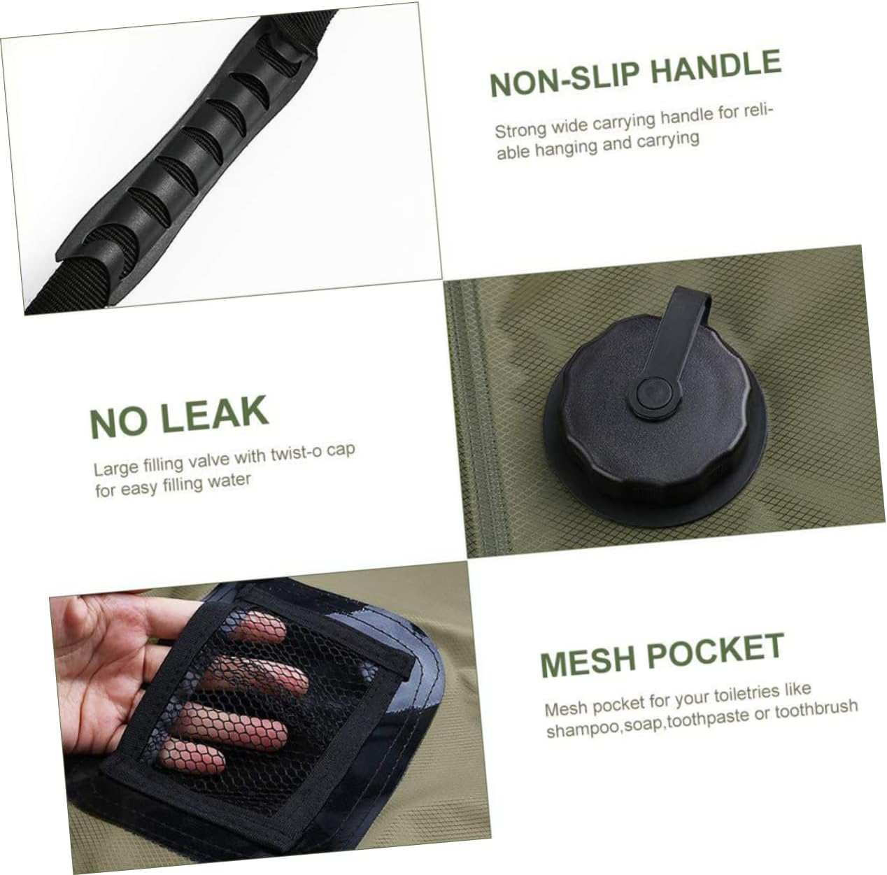 POPETPOP Solar Shower Bag for Camping and Outdoor Activities Portable Water Storage Shower Nozzle for Hiking Beach and Traveling Olive Green