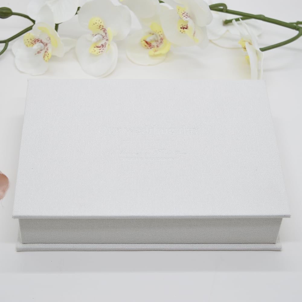 Linen Photo Storage Box, Archival Keepsake Case with Ribbon Tab, for Wedding, Portrait & Travel Photography Prints (Fit 8x10 inch)