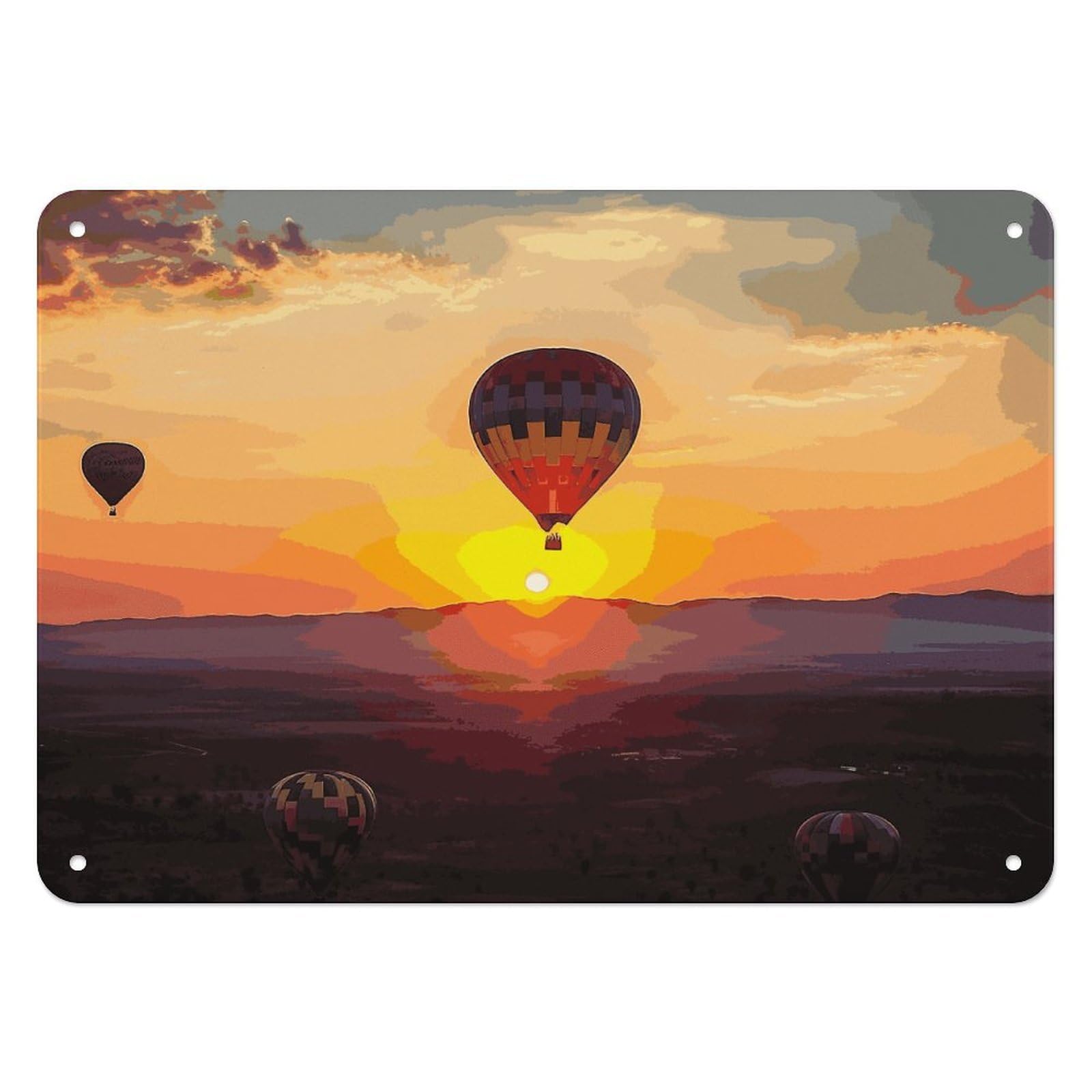 Btcowzrv Style Hot Air Balloon Sunset Metal Sign, 5.5" X 7.9" Tin Wall Decor, Wall Art Plaques For Home Wedding Decor Room Living Room Decoration