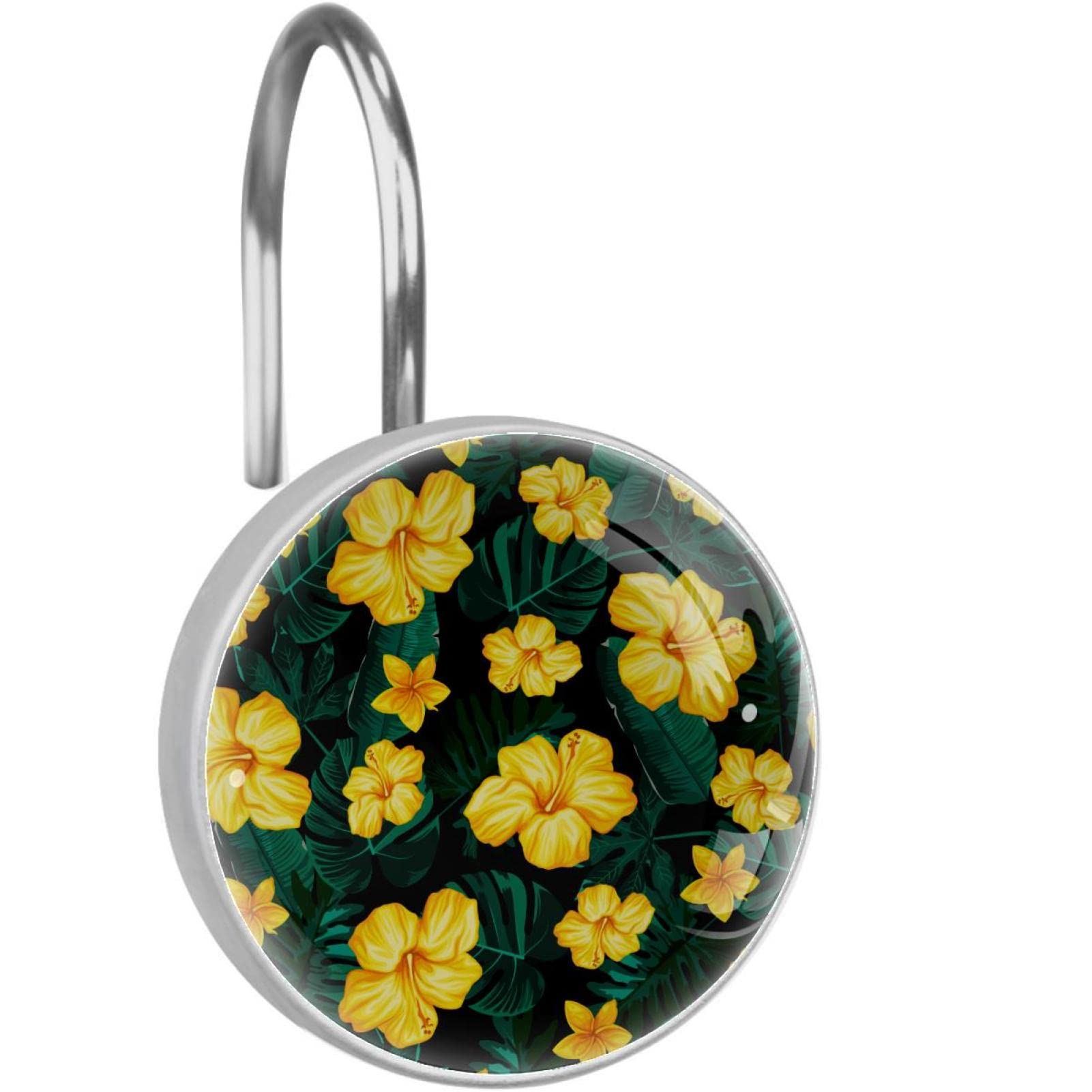 Anneaux de rideau de douche motifs tropicaux crochets pour rideaux salle de bain