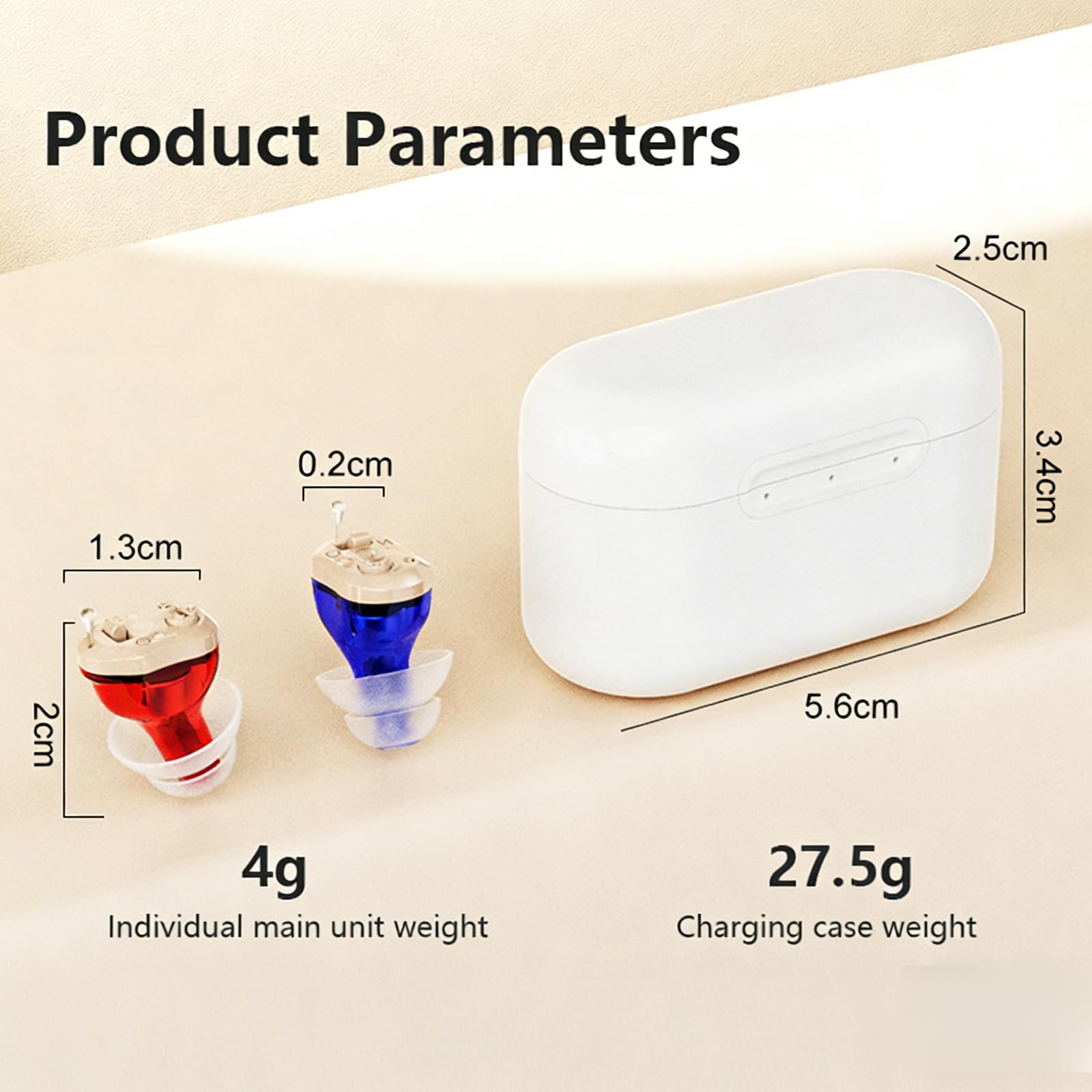Dispositivo audio ricaricabile per anziani e adulti, dispositivo audio invisibile con 7 diverse dimensioni in silicone, design invisibile in-ear, eccellenza del suono, vestibilità comoda (rosso e blu)