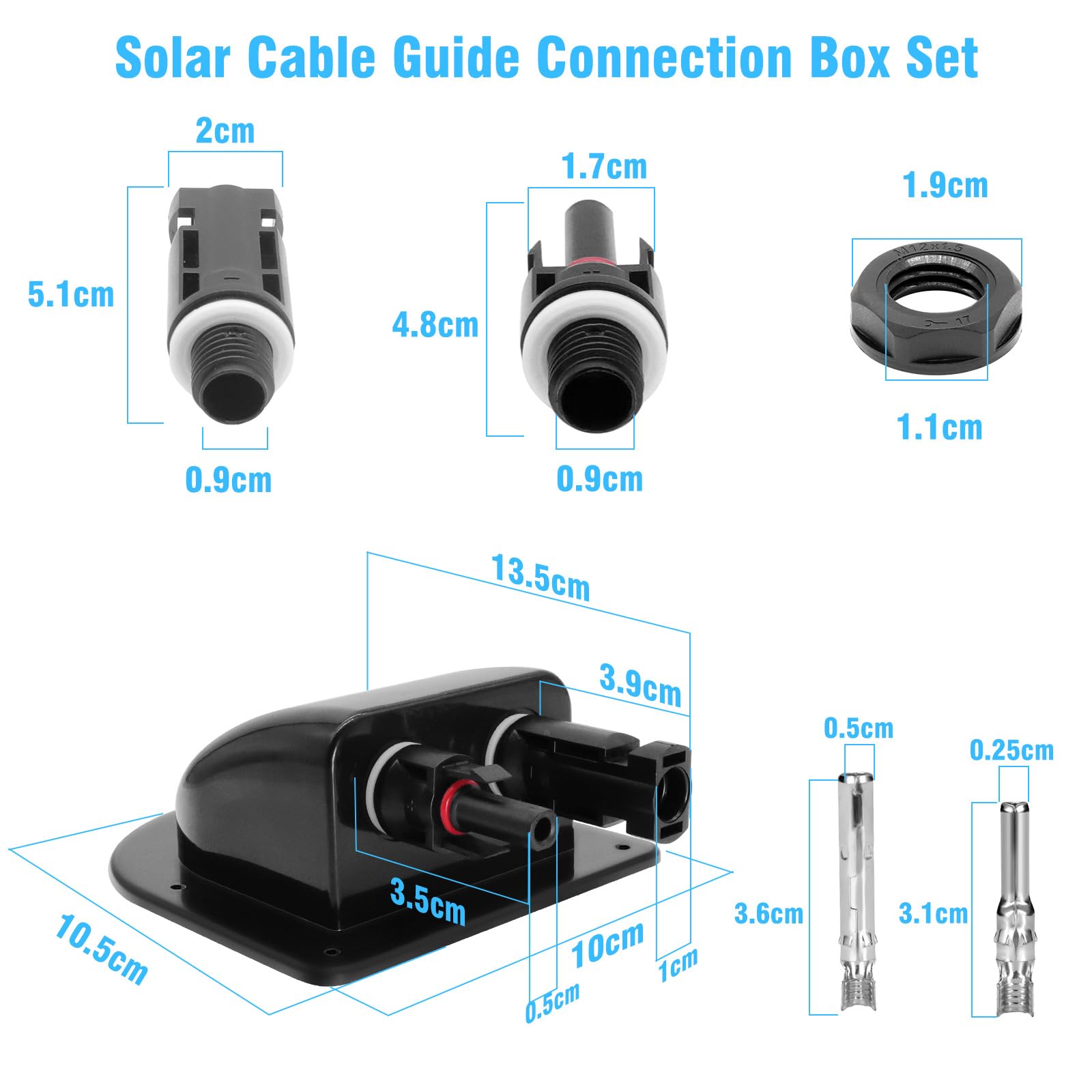 Passacavo solare, passacavo per tetto solare, passacavo per tetto camper con connettore pannello solare, presa solare, IP67 impermeabile, custodia ABS a doppia introduzione cavi, per camper barca