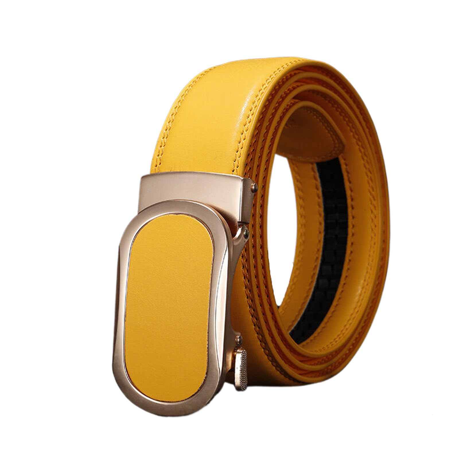 Jiary Unisex Yellow ,120Cm/47.3'',Belt Men Ratchet Fashion, Leather Dress Belt For Men Adjustable Casual Belt With Alloy Automatic Buckle