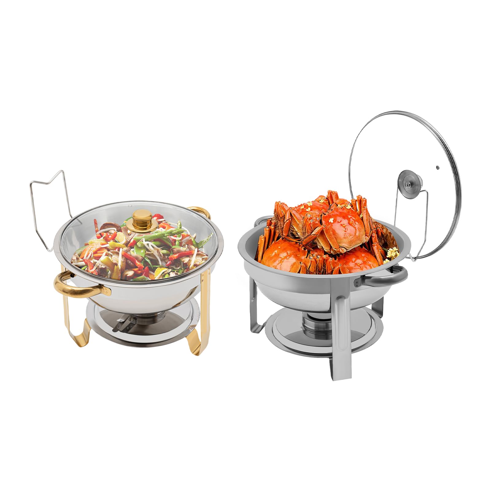 Chafing Dish Buffet - Juego de calentadores de platos de acero inoxidable, Chafers redondos con calefacción, buffet para fiestas, bodas, banquetes de restauración Chafing Dish Buffet (plata)