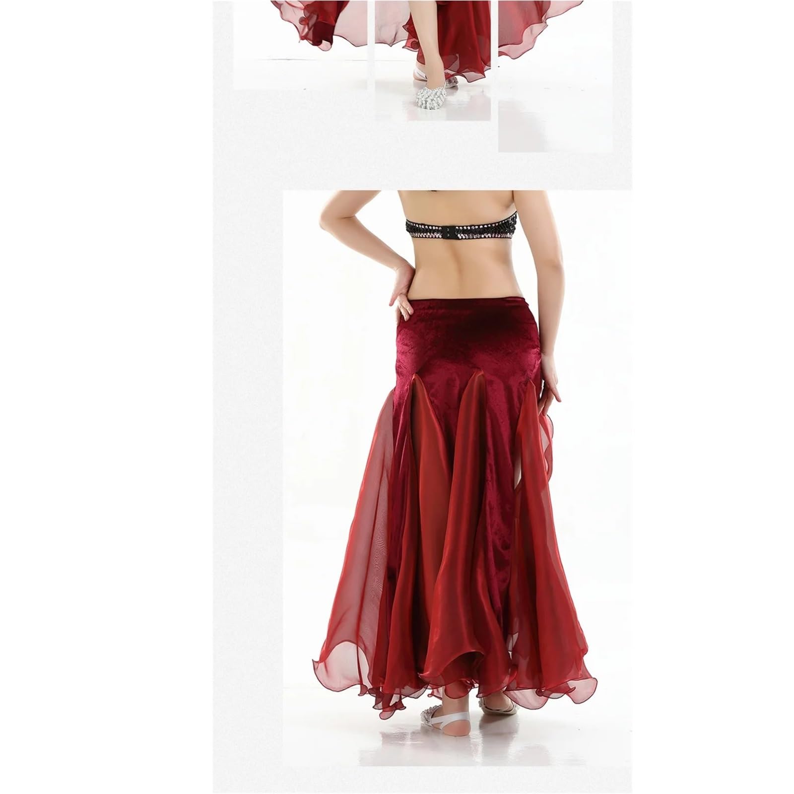 Falda de gasa con abertura de encaje alto Faldas de danza del vientre Falda elegante for mujer Ropa