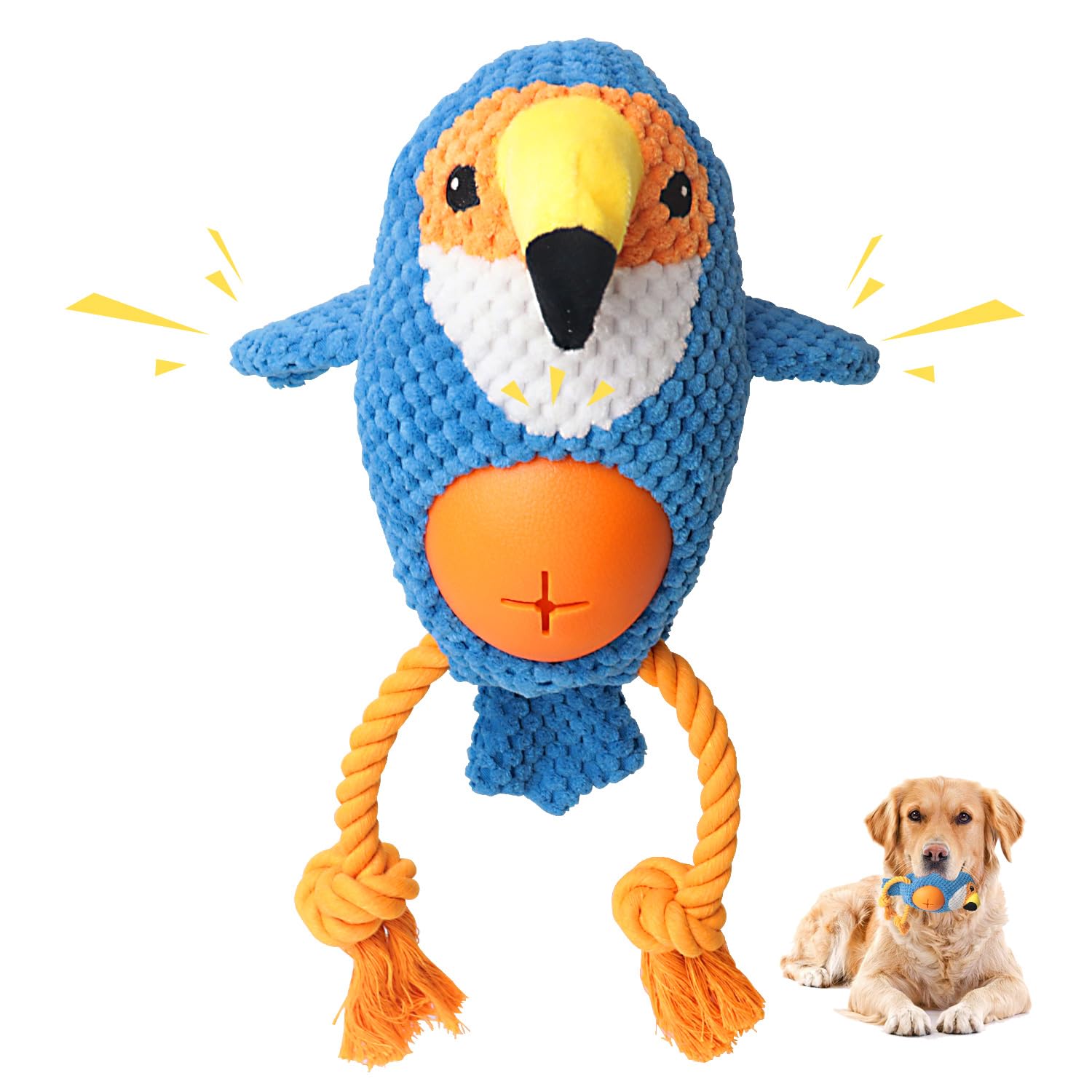 Squeaky Dog Toys Plush Toys, Tug of War Dog Toys Interactive Play Toy, Dog Chew Toy with Cotton Rope Material