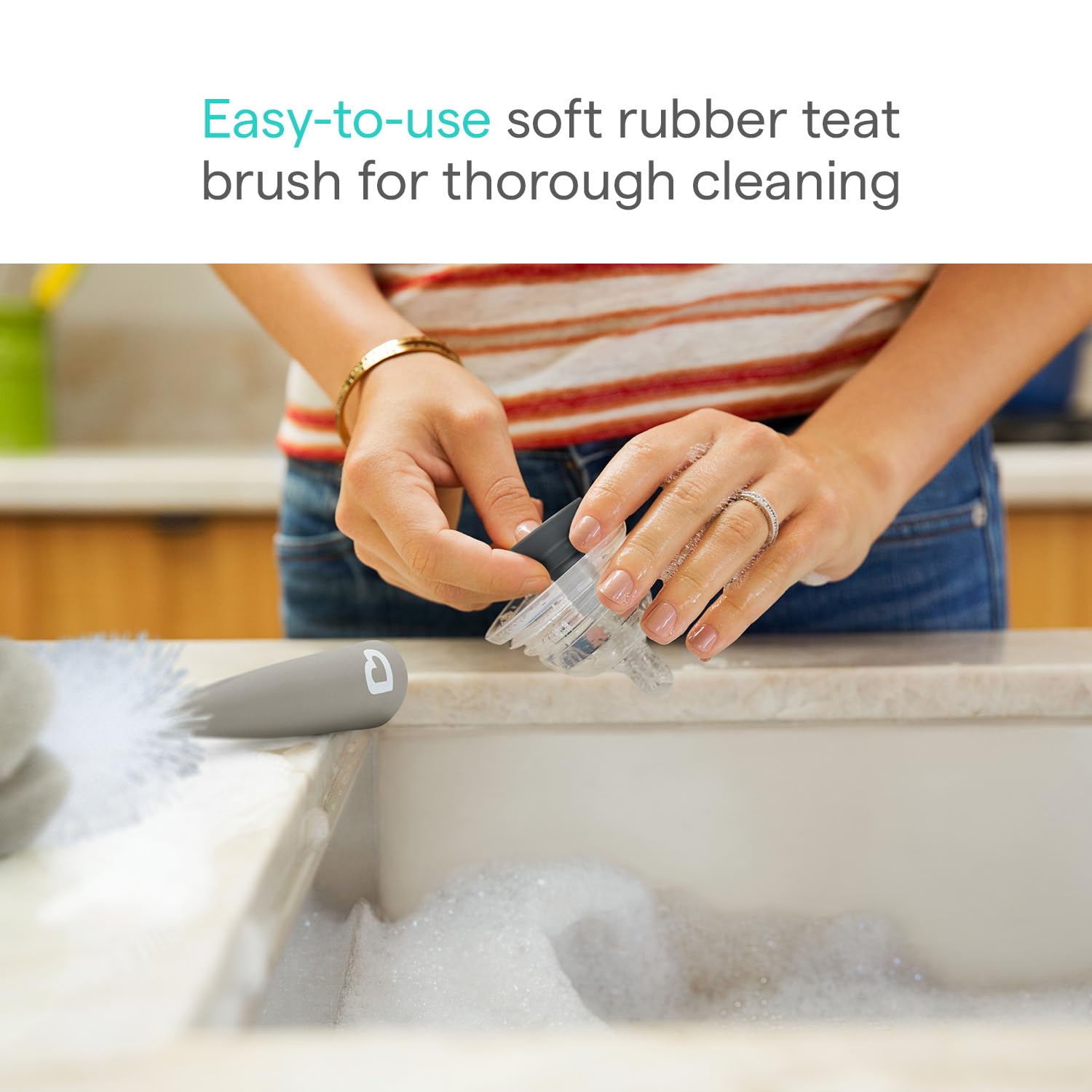 Munchkin Brosse à Biberon | Pour Nettoyer les Biberons & Bouteilles d'Eau avec Brosse à Tétine Intégrée | Autonome | Compatible Lave-vaisselle | Brosse Éponge | Lot de 2 | Gris
