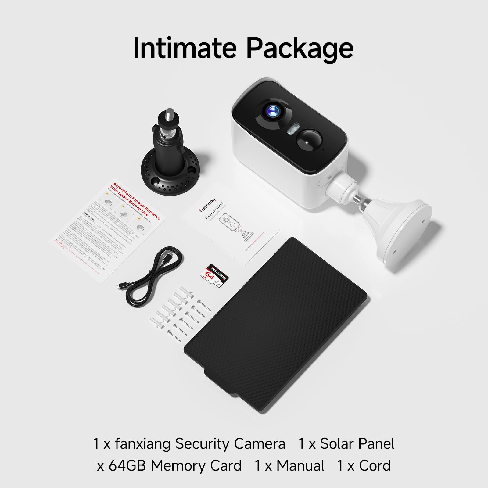 fanxiang Camara Exterior Solar Inalámbrica 2K, Vigilancia Cámara de Seguridad Exterior sin Cables con Panel Solar & Tarjeta 64GB Visión de 360°, Visión Nocturna en Color, Detección AI, PIR, IP65