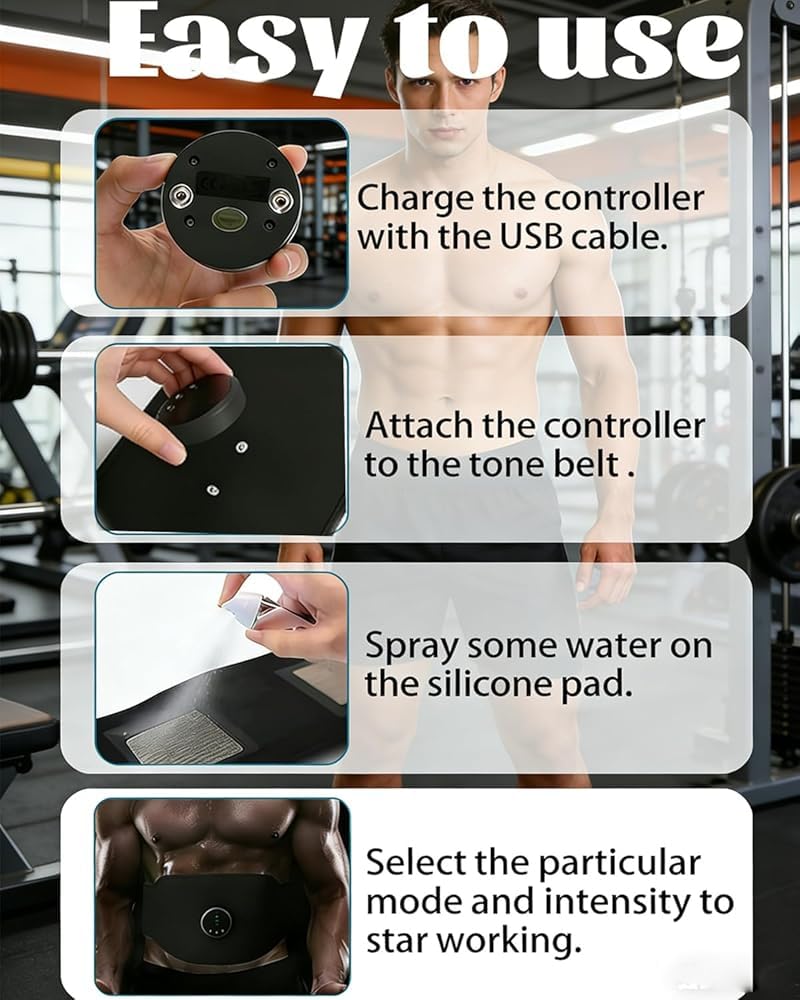 Next Gen Ultra Muscle Fitness AB Cinturón ajustable, 12 modos y 19 niveles de intensidad, reafirmante muscular, equipo de entrenamiento de fortalecimiento para abdominales, brazos, piernas