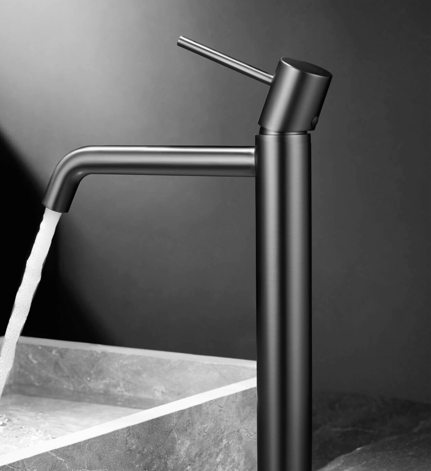 Grifo monomando de lavabo caño alto fabricado en latón - Griferia baño para lavabos (Gun Metal)