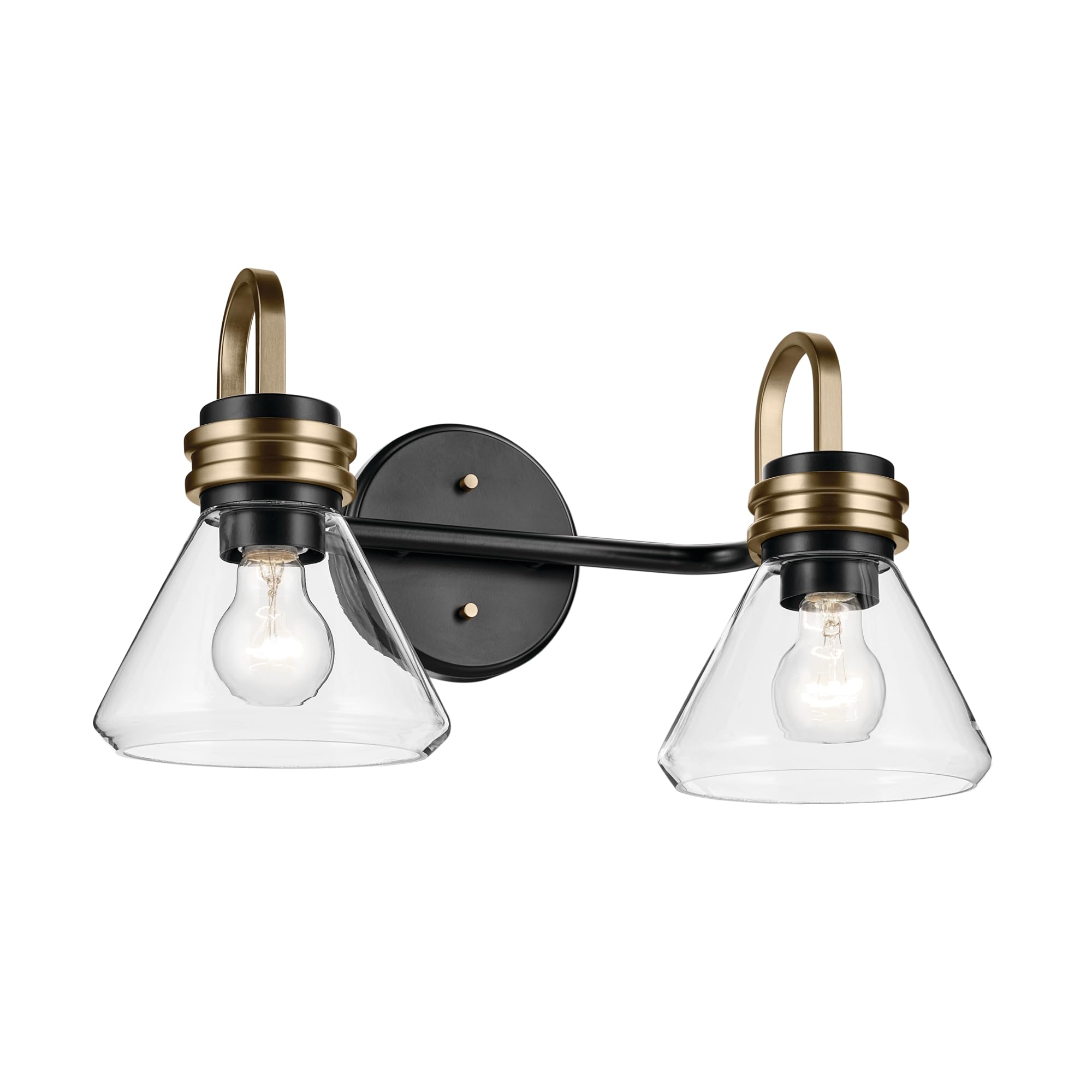 Kichler Farum 2-Light Bathroom Vanity Light, Black | Modern vanity light with clear glass for bathroom mirrors and powder rooms (19.25" x 9.5"), 55154BKCLR