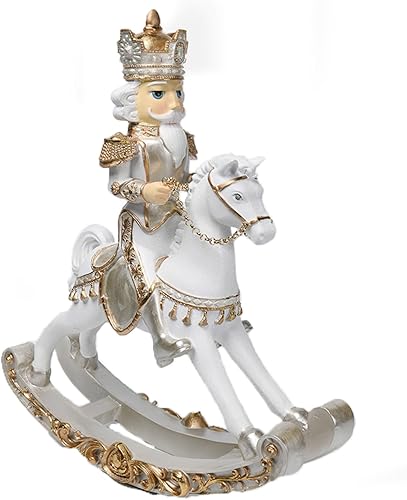 Newman House Studio Christmas-Decoration King-Nutcracker Rocking Horse Statue - Nutcracker Christmas Decor 16.9 * 5.3 * 19.7 in Collectible White