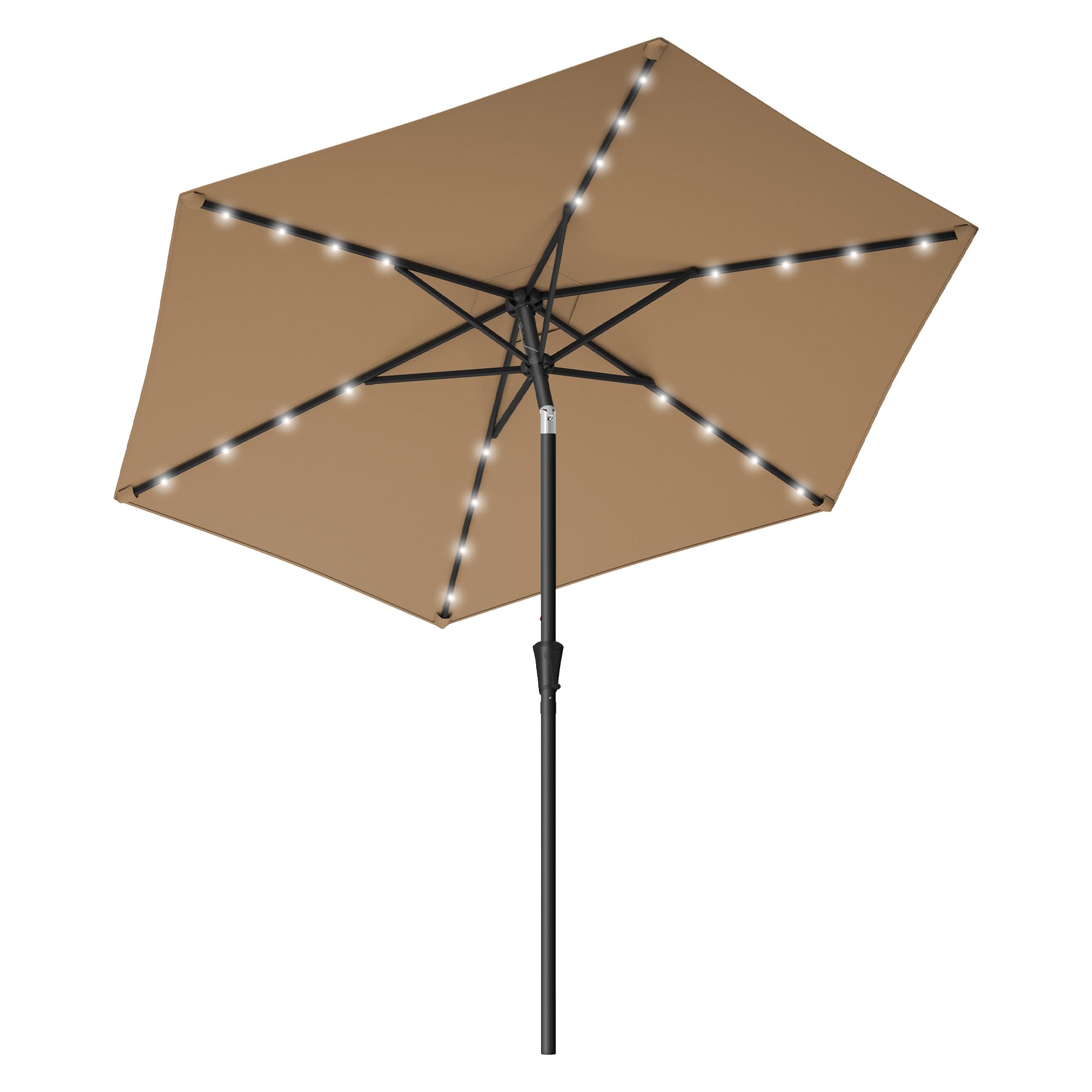 SONGMICS Sonnenschirm 270 cm mit LED-Solar-Beleuchtung, 32 LED-Lämpchen, UV-Schutz UPF 50+, beidseitig um 30° knickbar, für Garten, Terrasse, Pool, Balkon, ohne Ständer, taupe GPU040K01V1