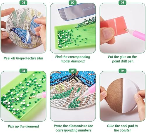 Miniatura 5 de Cheriswelry 8 posavasos de mariposa para bricolaje, kits de alfombrillas de pintura de diamantes 5D con soporte