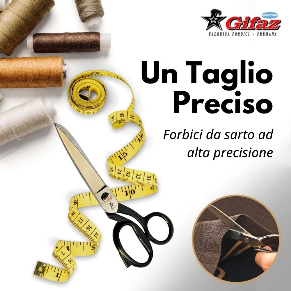 Gifaz - Forbici sarto e cucito per sartoria professionale gambo verniciato nero Made in Italy Cm. 27,50